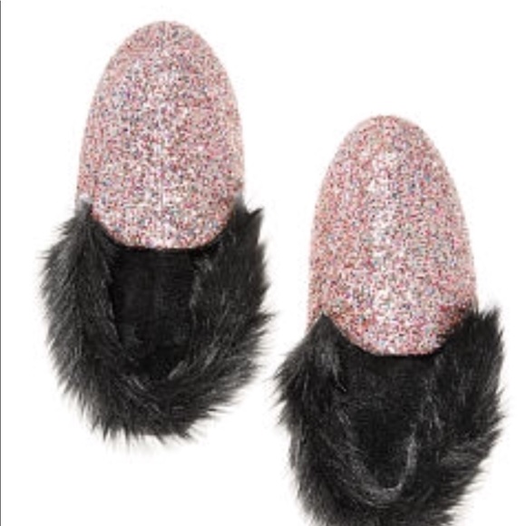 VS FAUX FUR GLITTER SLIPPERS SZ M 7-8 - Picture 1 of 6